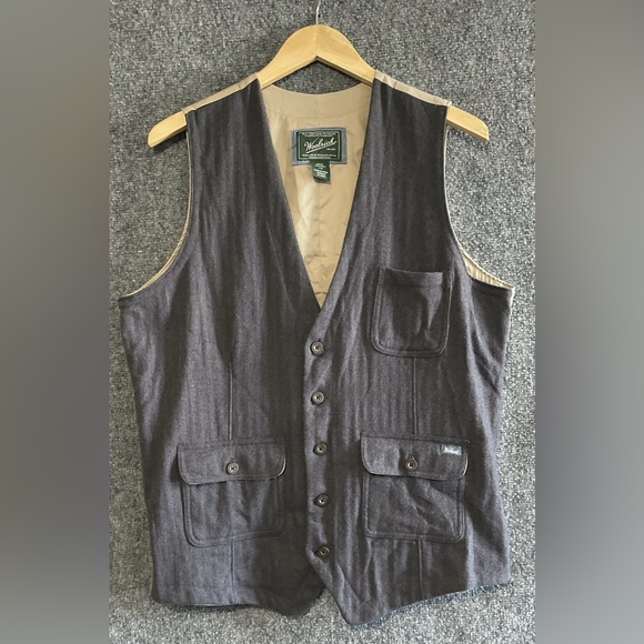 Woolrich Mens Large Vest Ruxton Slate Wool Blend Herringbone Gray Tan - Picture 1 of 10